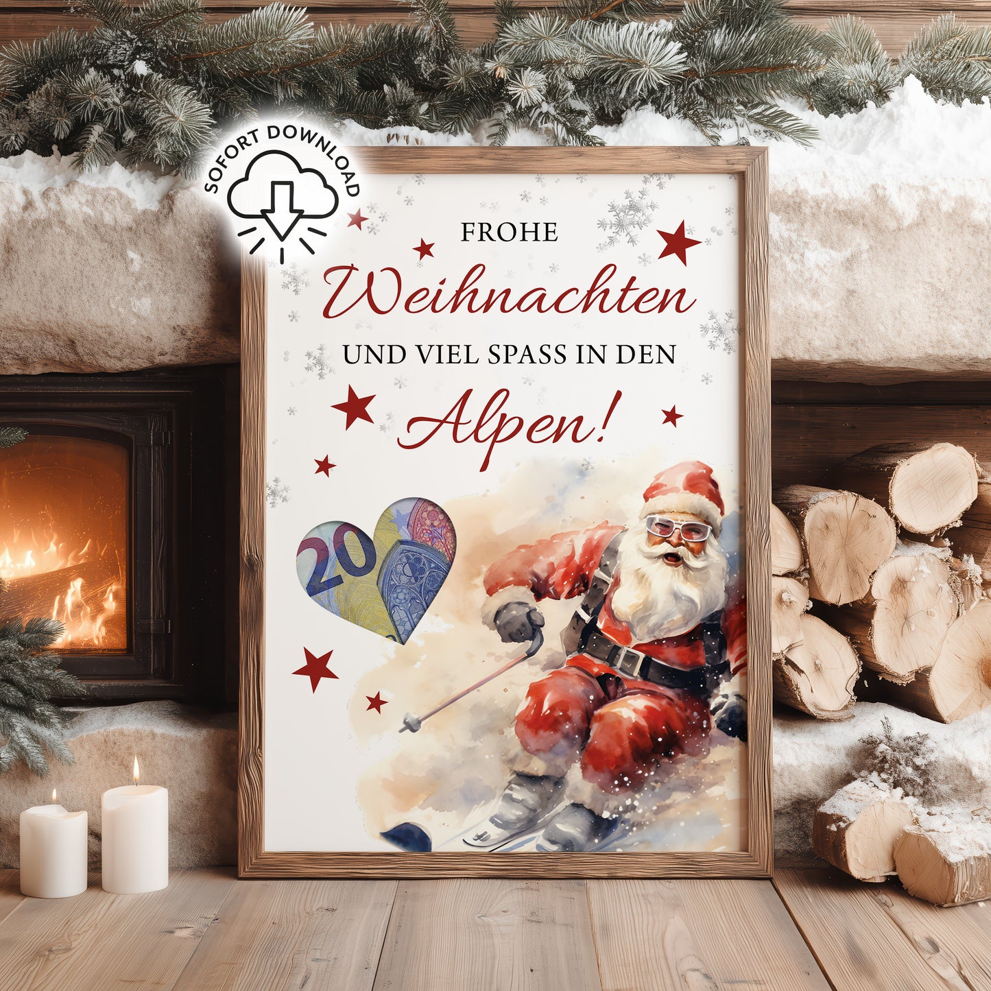 Frohe Weihnachten und viel Spaß in den Alpen | Geldgeschenk Skiurlaub