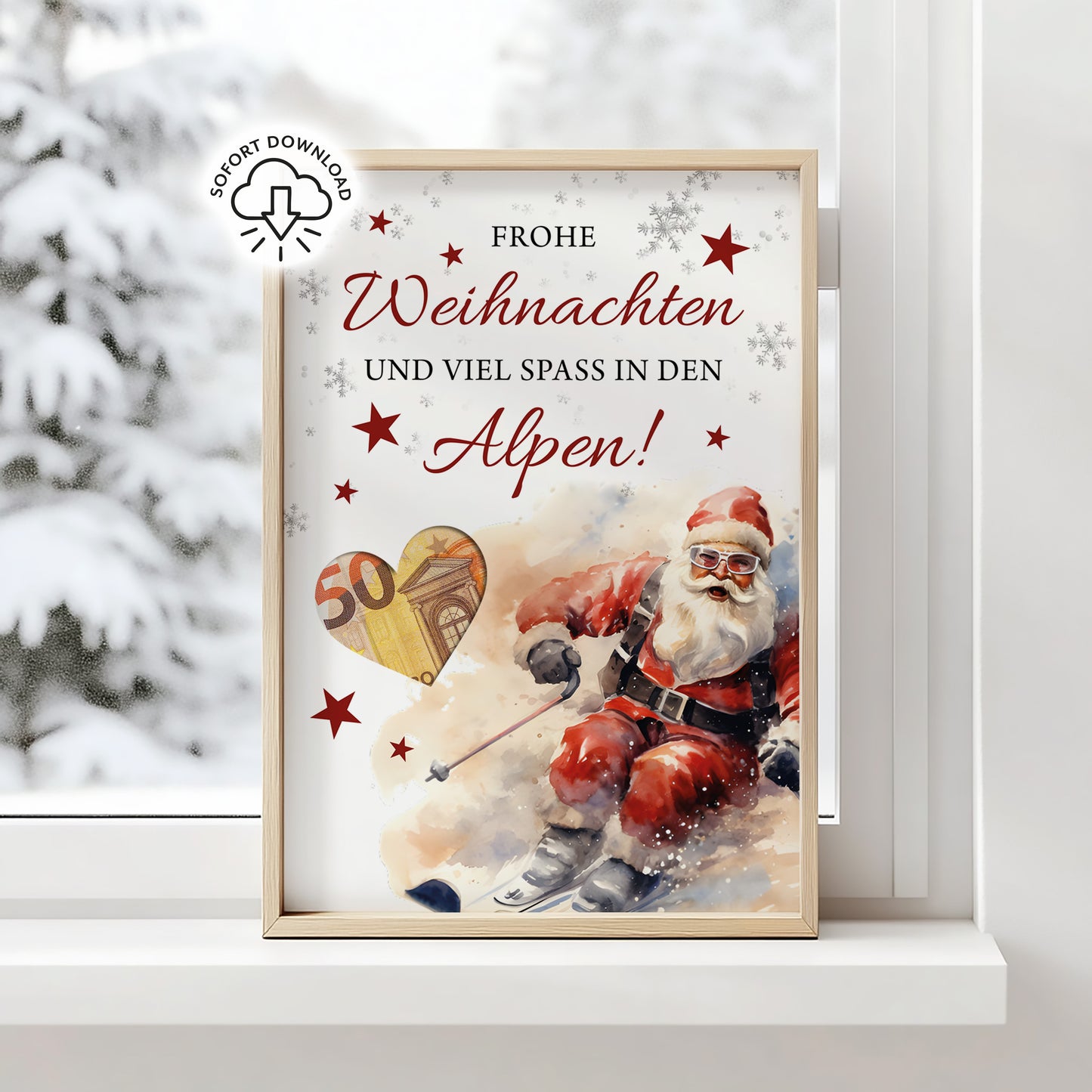 Frohe Weihnachten und viel Spaß in den Alpen | Geldgeschenk Skiurlaub