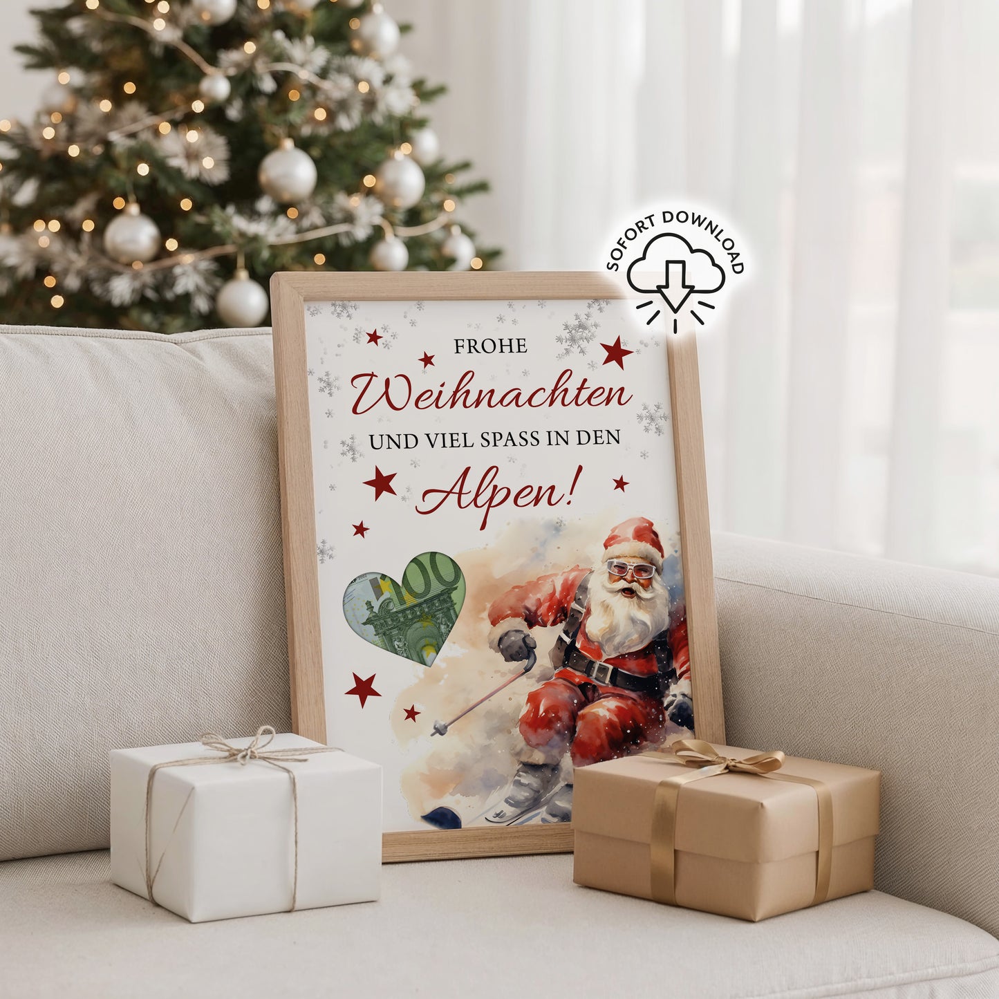 Frohe Weihnachten und viel Spaß in den Alpen | Geldgeschenk Skiurlaub