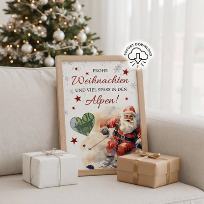 Frohe Weihnachten und viel Spaß in den Alpen | Geldgeschenk Skiurlaub