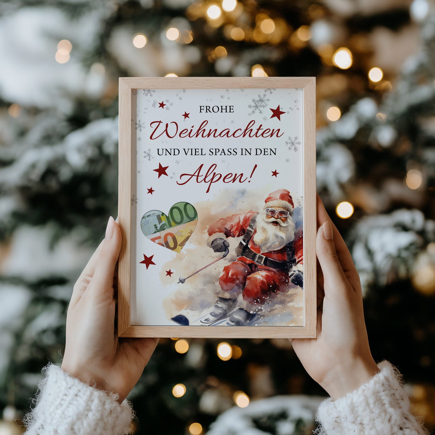 Frohe Weihnachten und viel Spaß in den Alpen | Geldgeschenk Skiurlaub