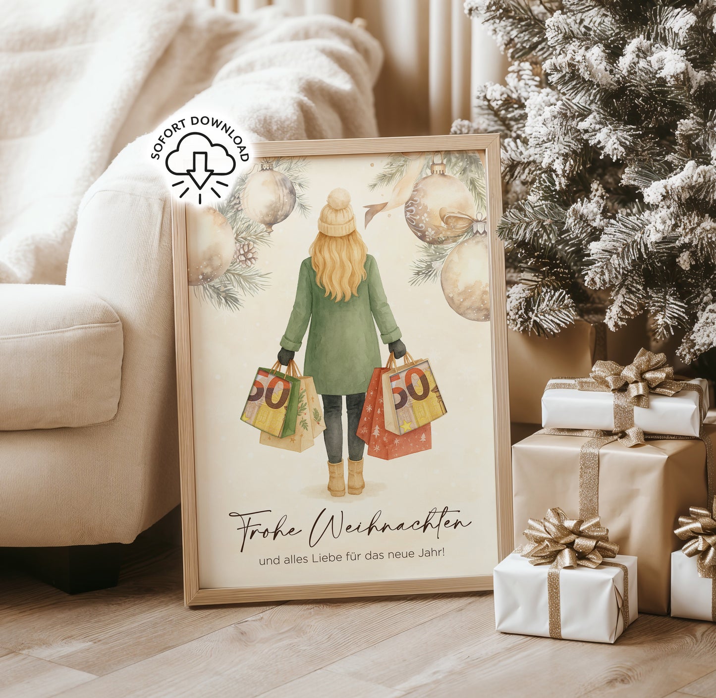 Printable „Frohe Weihnachten und alles Liebe für das neue Jahr“ | Geldgeschenk Weihnachten | Digitaler Download Poster