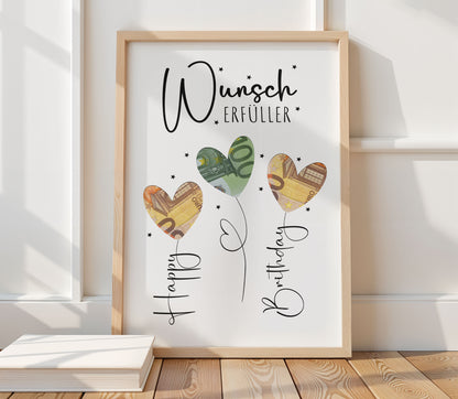 Printable „Kleiner Wunscherfüller“ | Geldgeschenk zum Geburtstag | Last-Minute Geschenk | Digitaler Download PDF