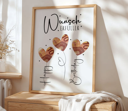 Printable „Kleiner Wunscherfüller“ | Geldgeschenk zum Geburtstag | Last-Minute Geschenk | Digitaler Download PDF