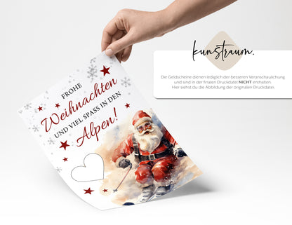 Frohe Weihnachten und viel Spaß in den Alpen | Geldgeschenk Skiurlaub