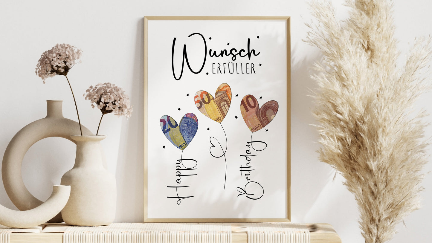 Printable „Kleiner Wunscherfüller“ | Geldgeschenk zum Geburtstag | Last-Minute Geschenk | Digitaler Download PDF