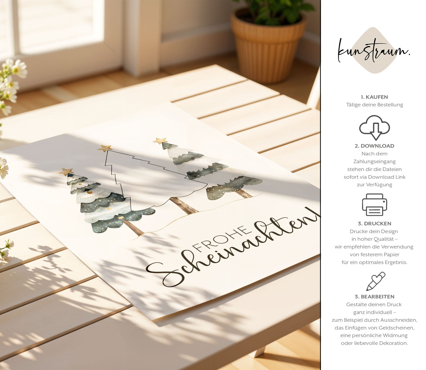 Frohe Scheinachten- Geldgeschenk Weihnachten | Weihnachtsgeschenk Vorlage