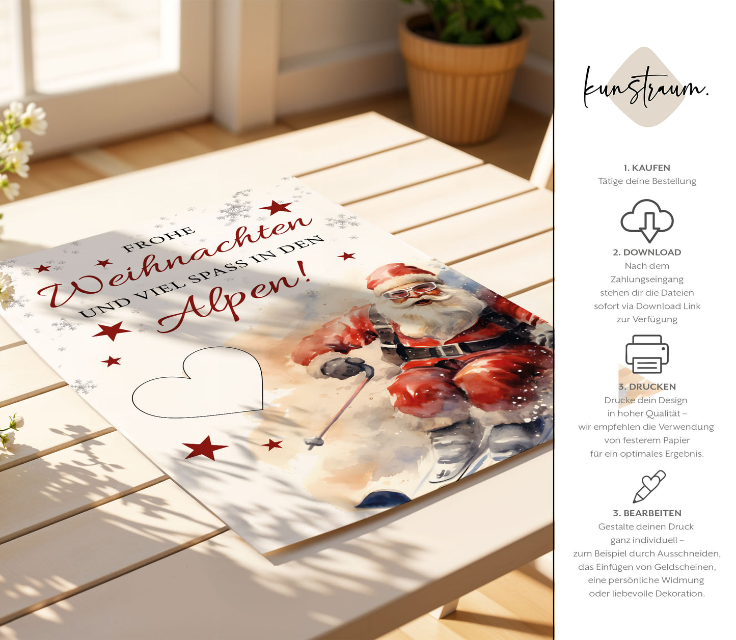 Frohe Weihnachten und viel Spaß in den Alpen | Geldgeschenk Skiurlaub