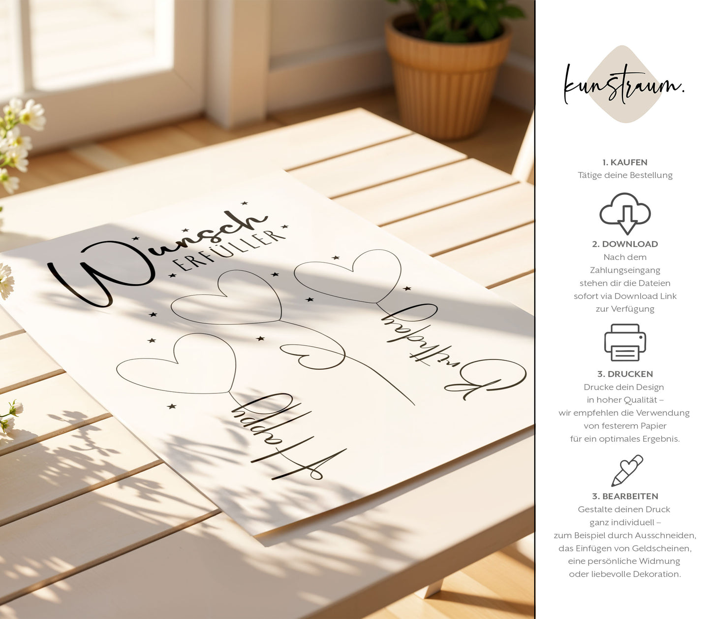 Printable „Kleiner Wunscherfüller“ | Geldgeschenk zum Geburtstag | Last-Minute Geschenk | Digitaler Download PDF